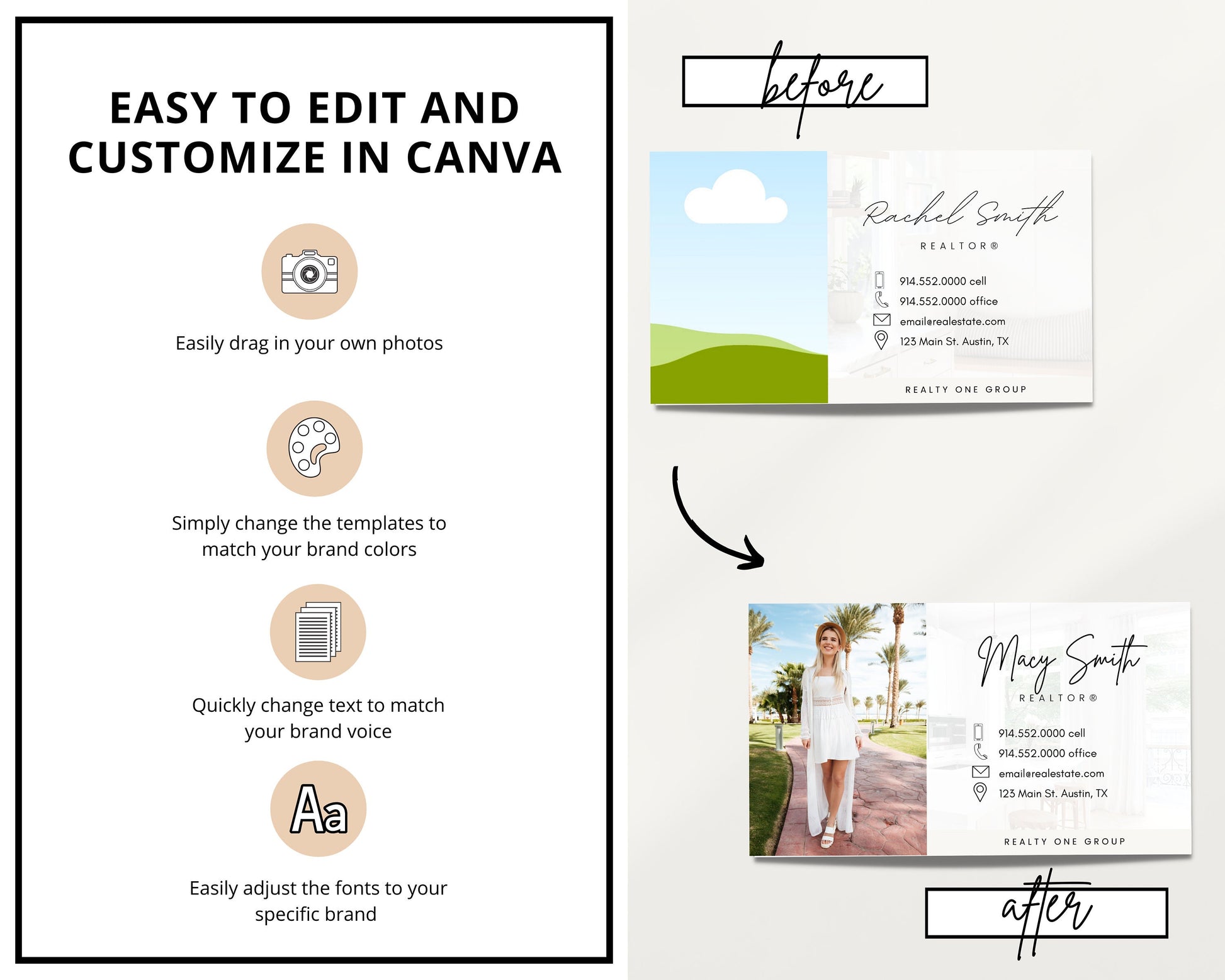 Real Estate Business Card Canva Template | Two-Sided | Real Estate Business Card | Entrepreneur | Interior Designer | Photographer | Vol 4