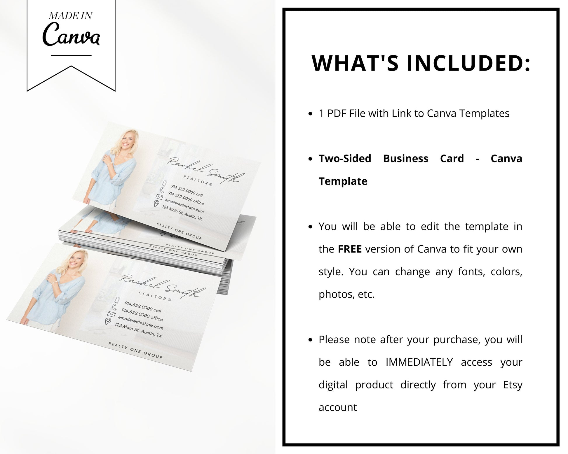 Real Estate Business Card Canva Template | Two-Sided | Real Estate Business Card | Entrepreneur | Interior Designer | Photographer | Vol 4