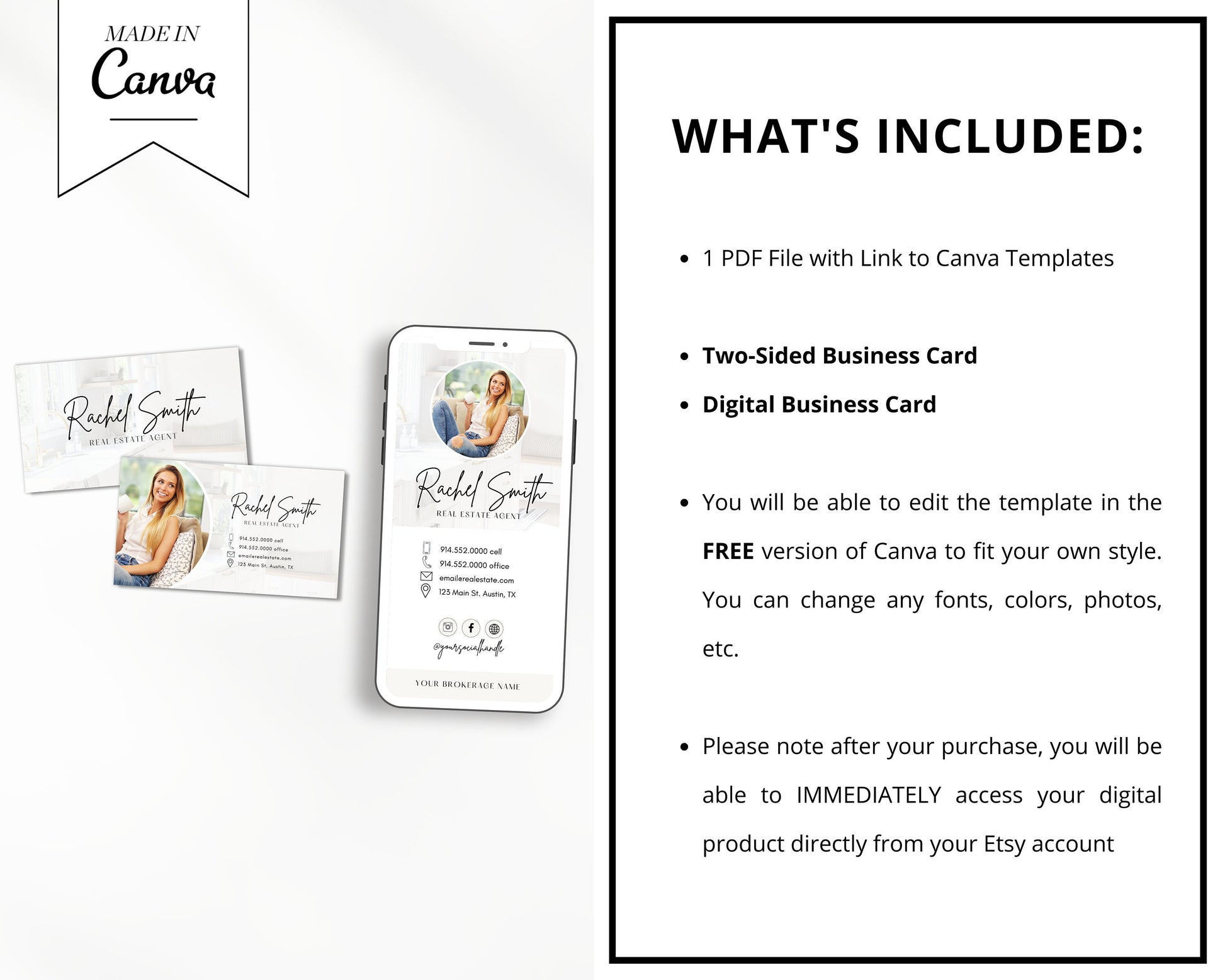 Digital Business Card & Business Card Bundle | Real Estate Marketing | Modern Real Estate Business Card | Entrepreneur | Canva Template