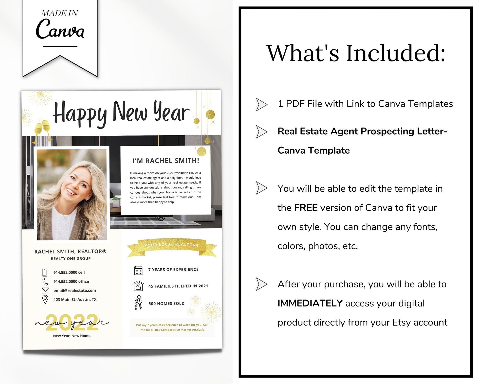 New Year Real Estate Flyer | 2023 Hello Neighbor Letter | Prospecting Flyer | Farming Letter | Real Estate Winter Marketing Flyer | Canva