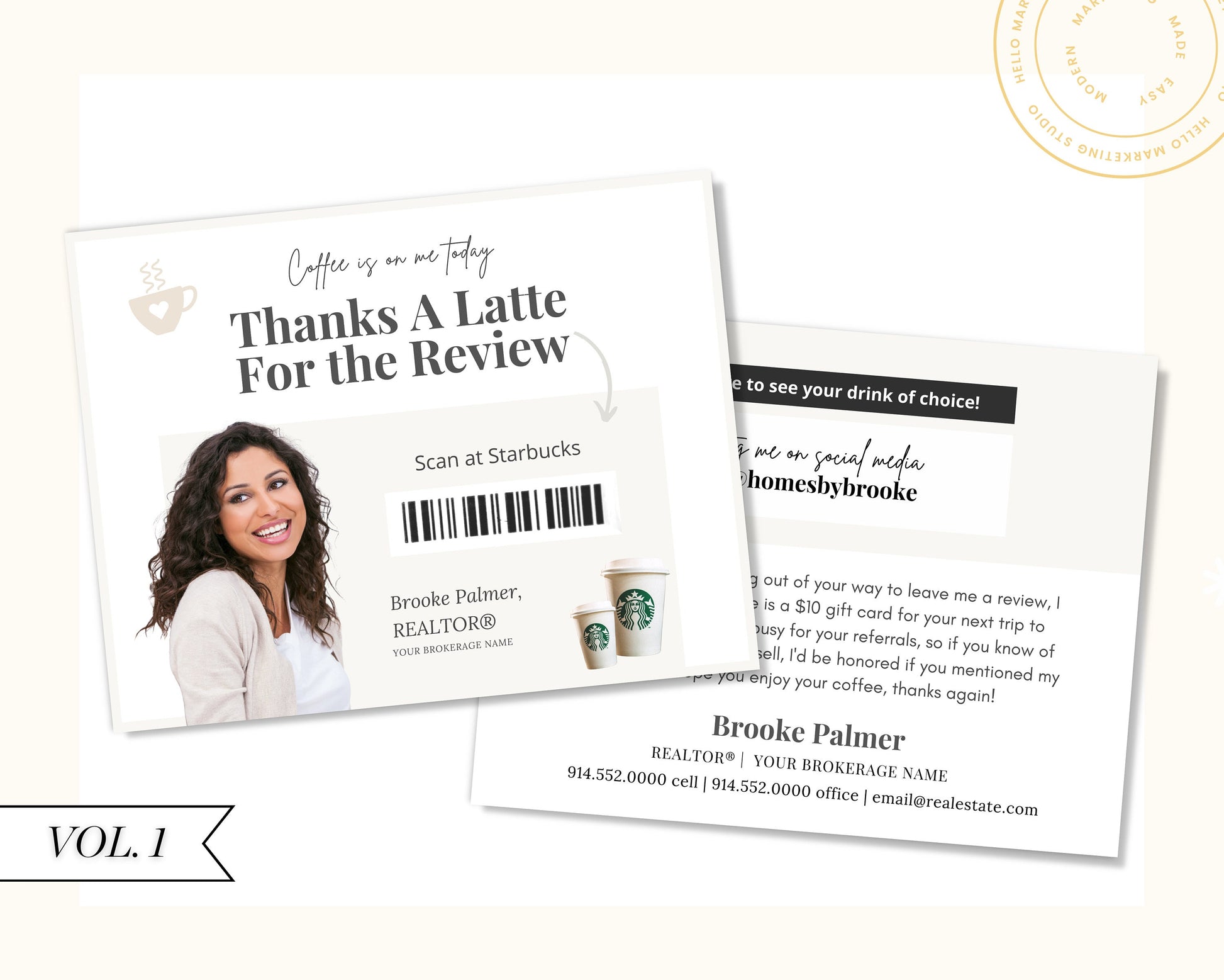 Review Postcard | Thanks A Latte for the Review | Real Estate Marketing | Real Estate Farming Card | Real Estate Coffee Gift Card | Canva
