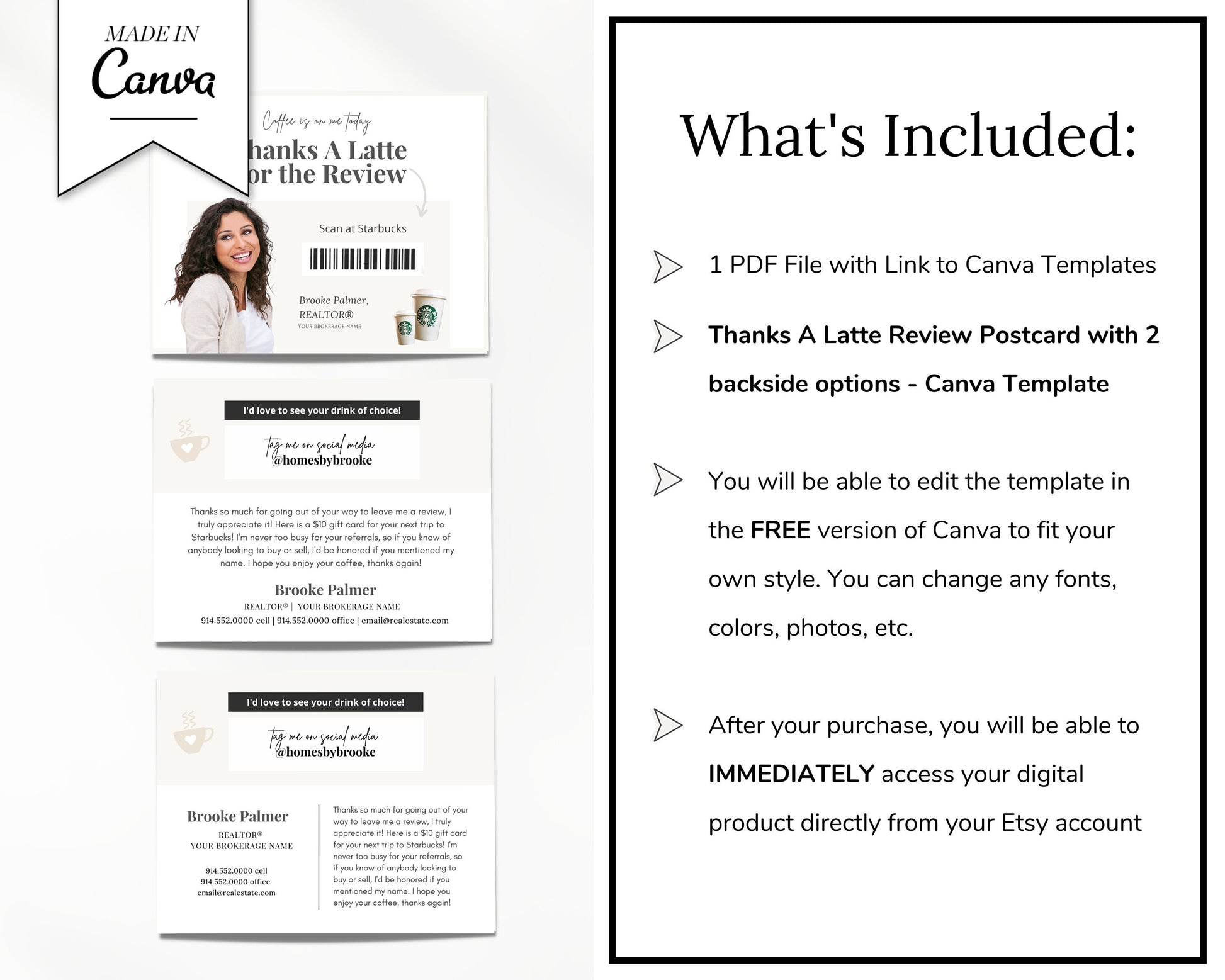 Review Postcard | Thanks A Latte for the Review | Real Estate Marketing | Real Estate Farming Card | Real Estate Coffee Gift Card | Canva