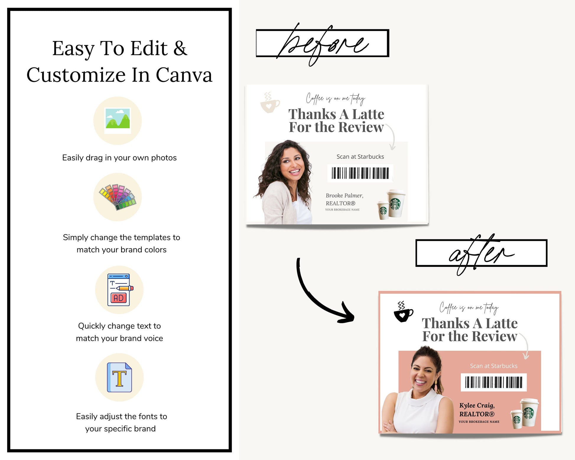 Review Postcard | Thanks A Latte for the Review | Real Estate Marketing | Real Estate Farming Card | Real Estate Coffee Gift Card | Canva