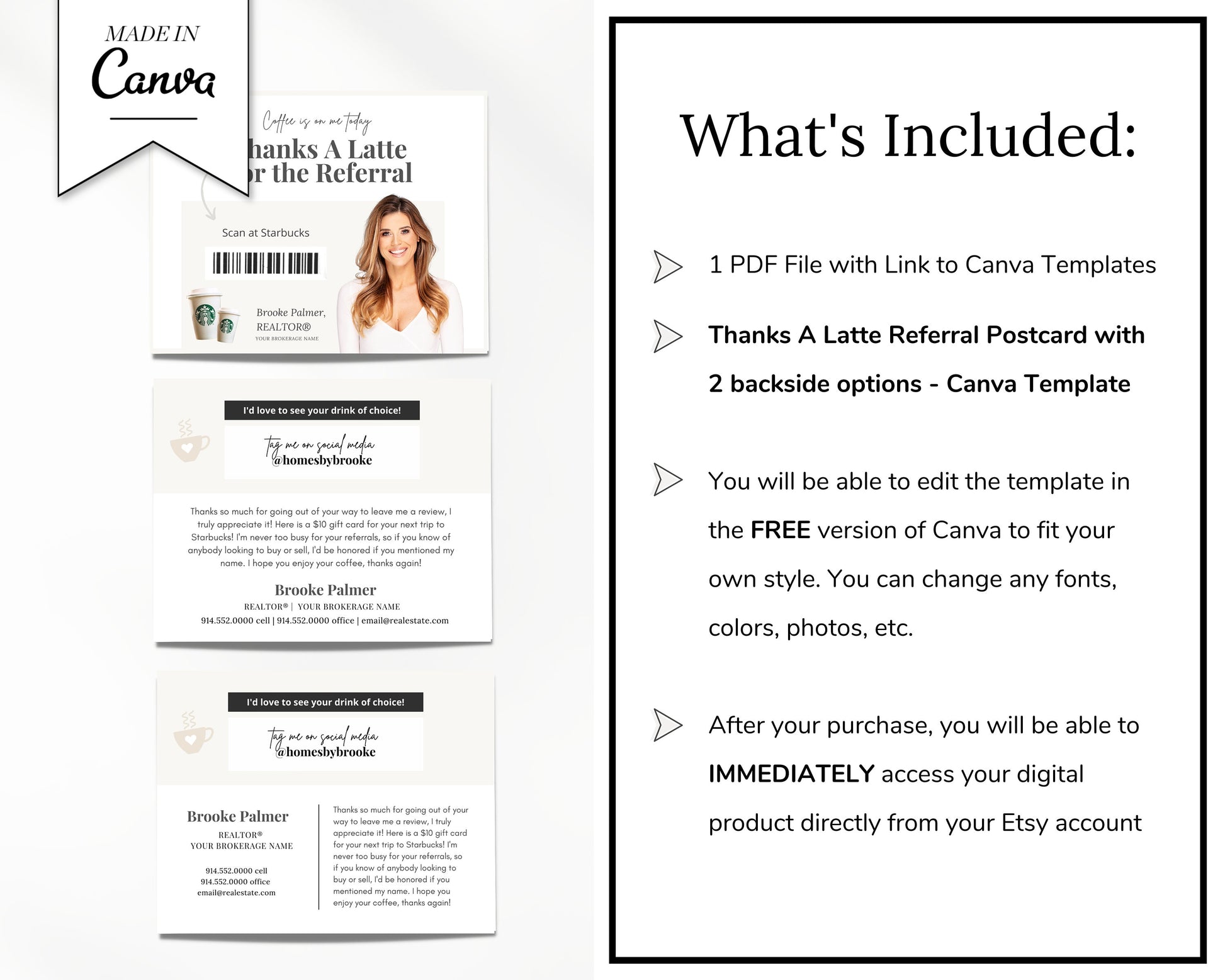 Referral Postcard | Thanks A Latte for the Referral | Real Estate Marketing | Real Estate Farming Card | Real Estate Coffee Gift Card