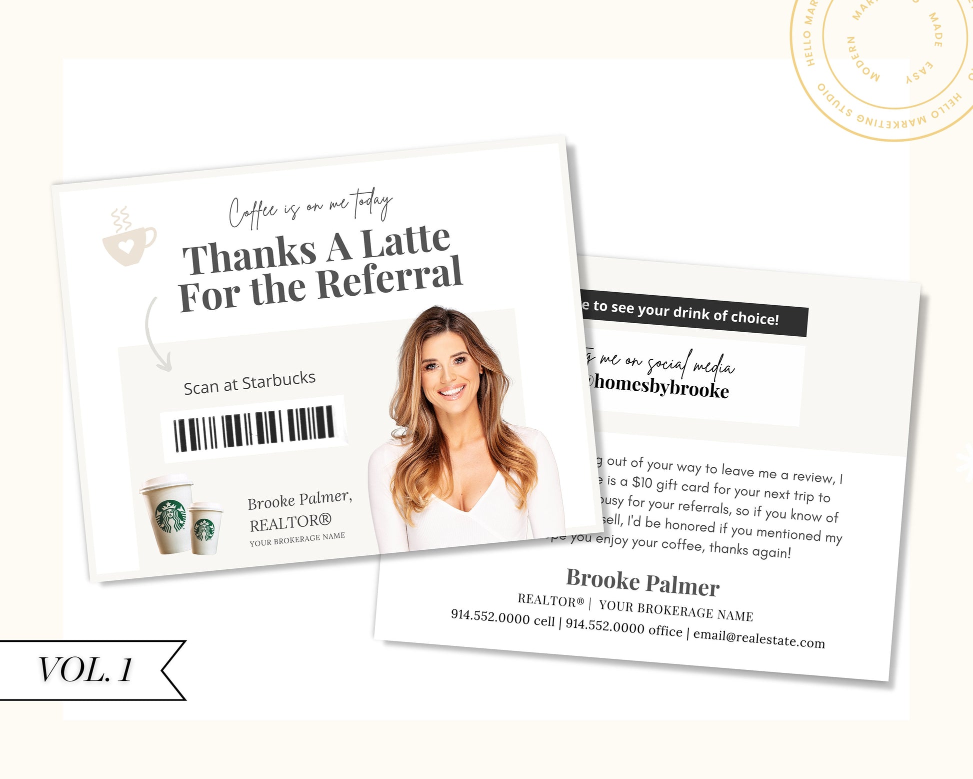 Referral Postcard | Thanks A Latte for the Referral | Real Estate Marketing | Real Estate Farming Card | Real Estate Coffee Gift Card