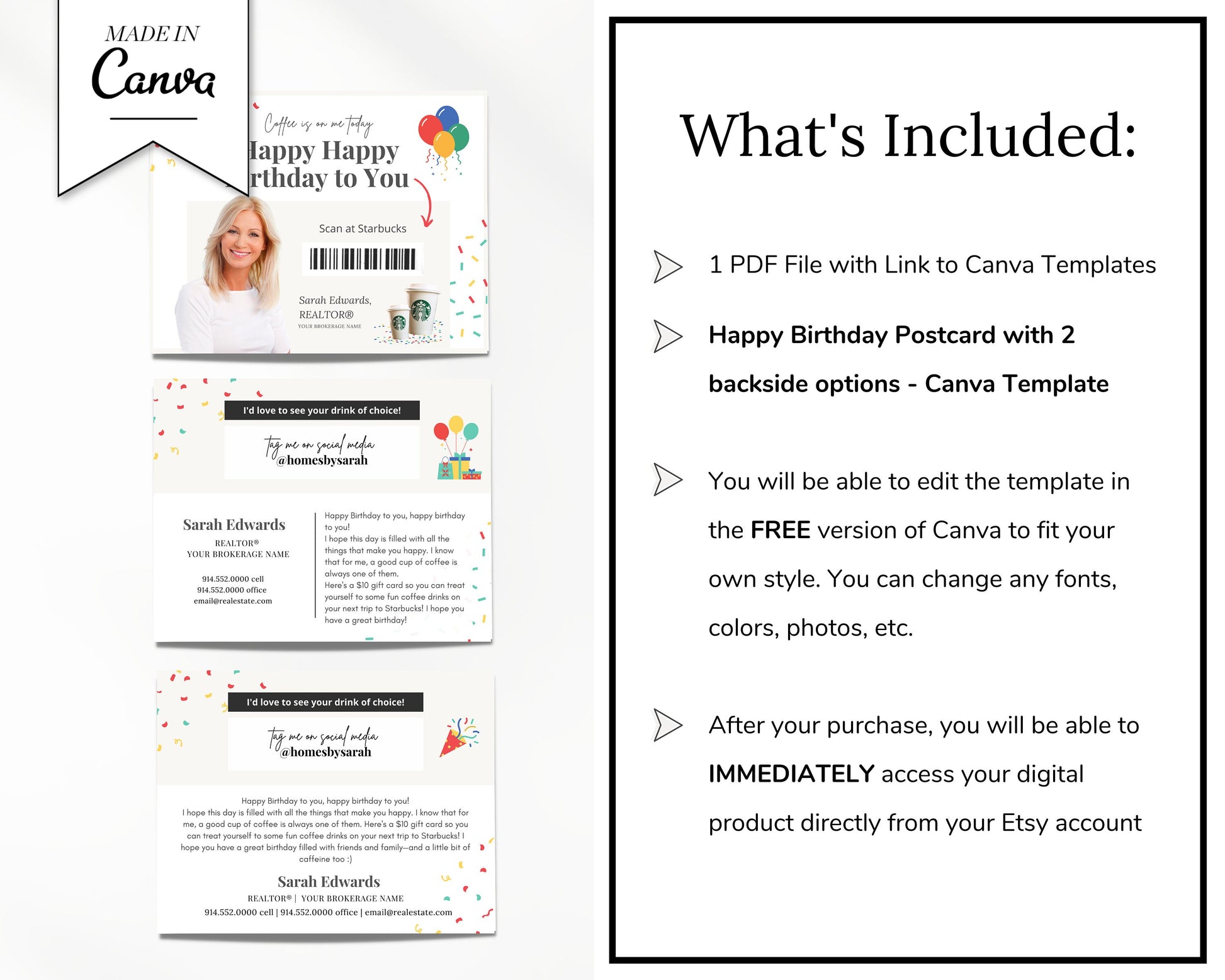 Happy Birthday Postcard | Coffee Birthday Cards | Real Estate Marketing | Real Estate Farming Card | Real Estate Coffee Birthday Gift Card