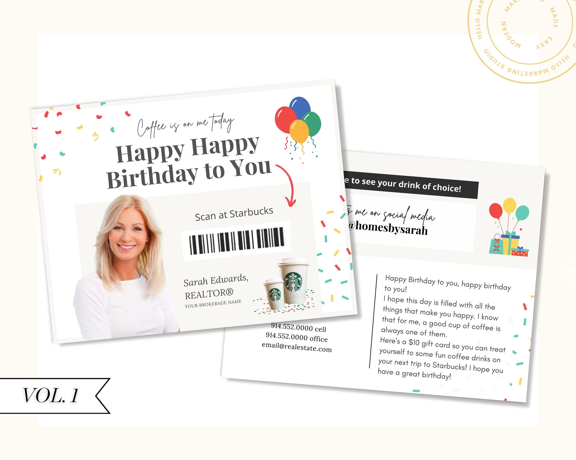 Happy Birthday Postcard | Coffee Birthday Cards | Real Estate Marketing | Real Estate Farming Card | Real Estate Coffee Birthday Gift Card