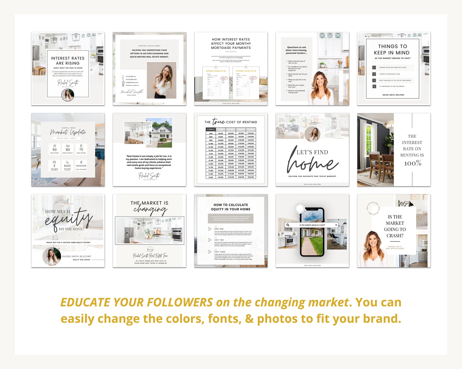 Market Shift Instagram Posts | Real Estate Social Media Posts | Rent vs Buy | Mortgage Lender | Home Equity Posts | Interest Rates Rising