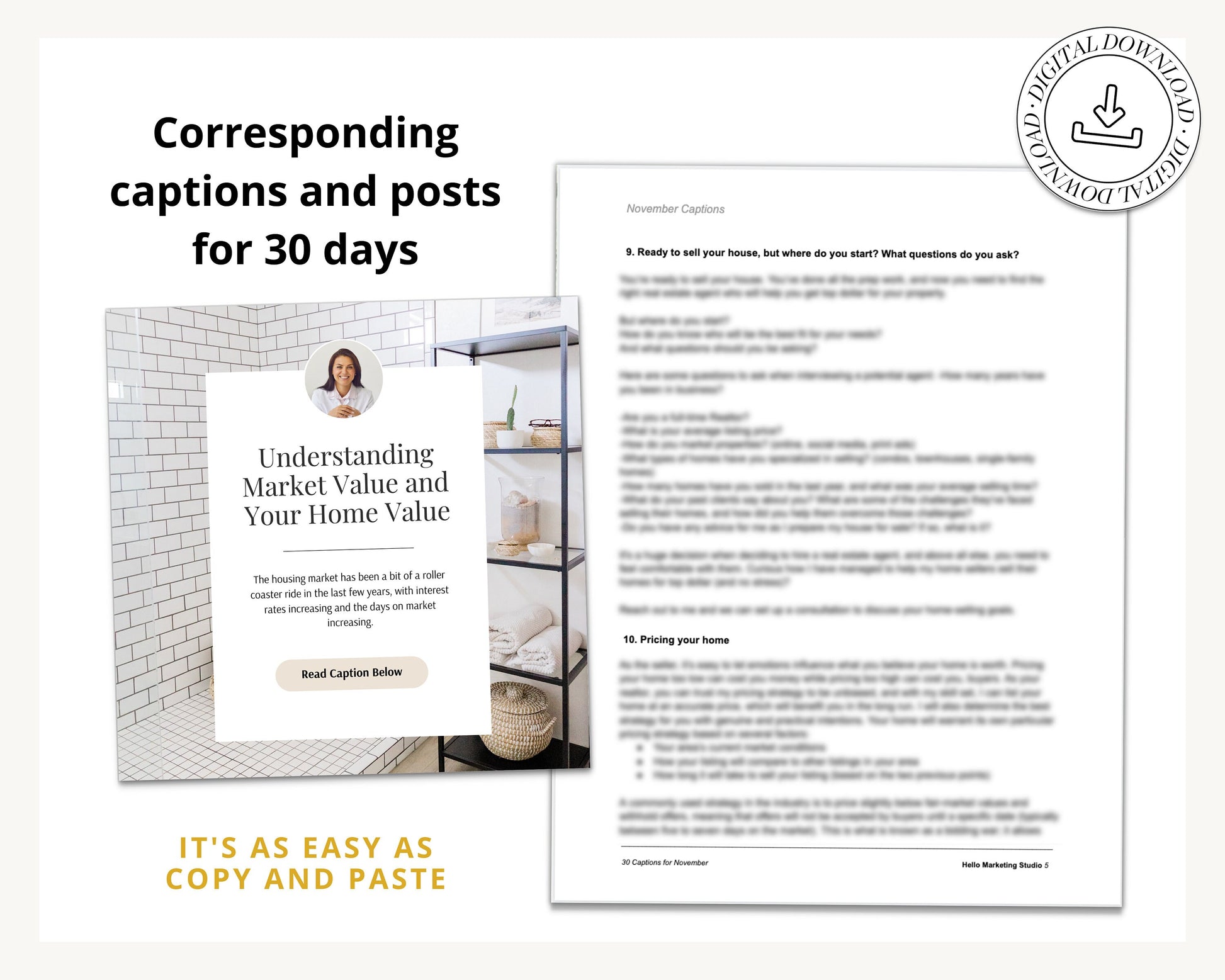 November Real Estate Captions & 30 Matching Real Estate Canva Posts | Real Estate Instagram Posts | Real Estate Marketing | Canva Template