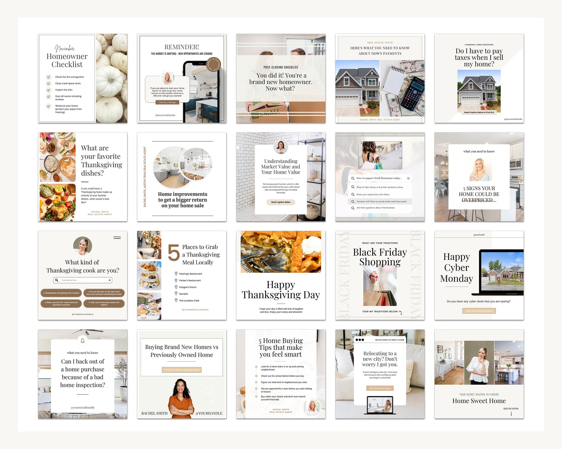 November Real Estate Captions & 30 Matching Real Estate Canva Posts | Real Estate Instagram Posts | Real Estate Marketing | Canva Template