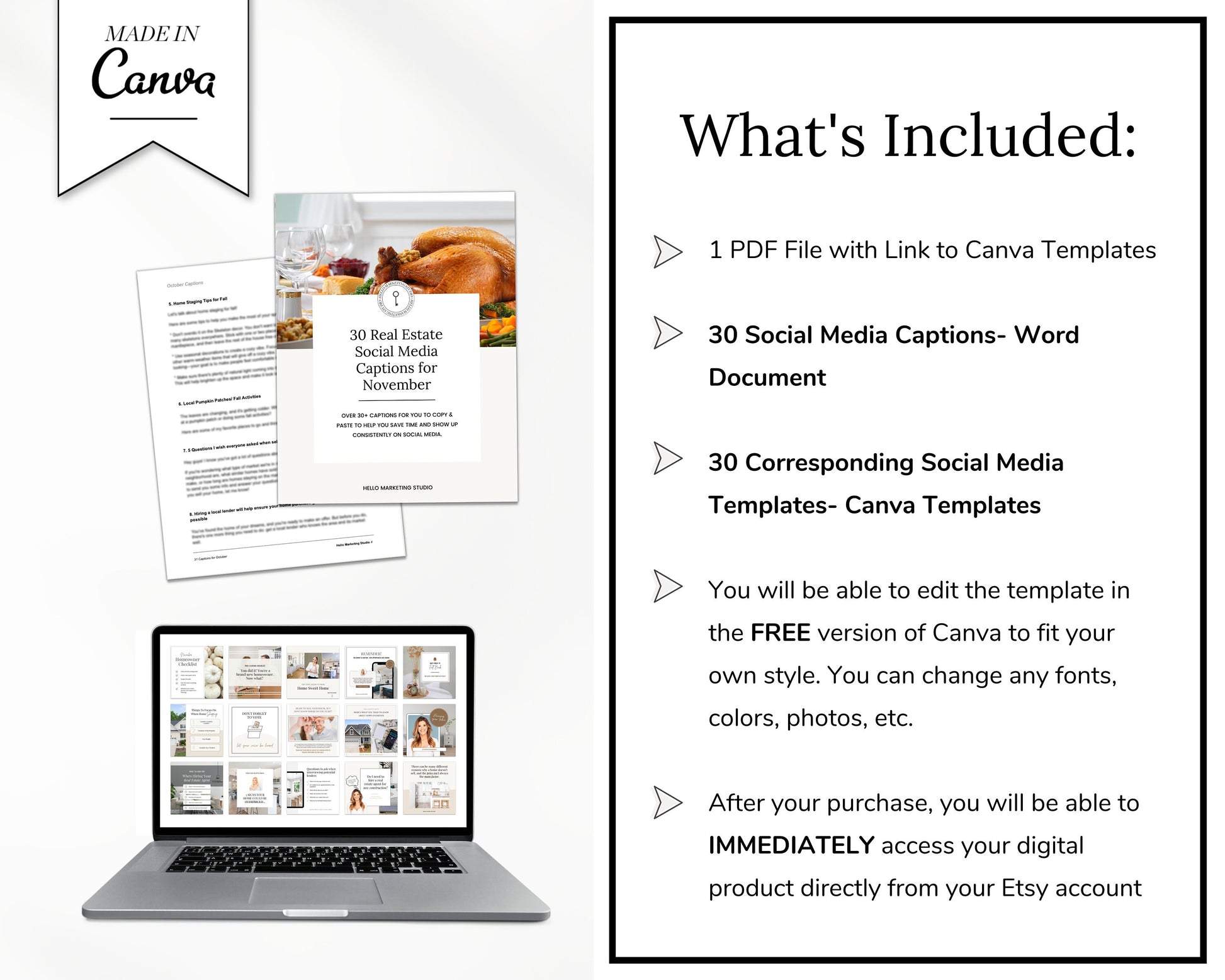 November Real Estate Captions & 30 Matching Real Estate Canva Posts | Real Estate Instagram Posts | Real Estate Marketing | Canva Template