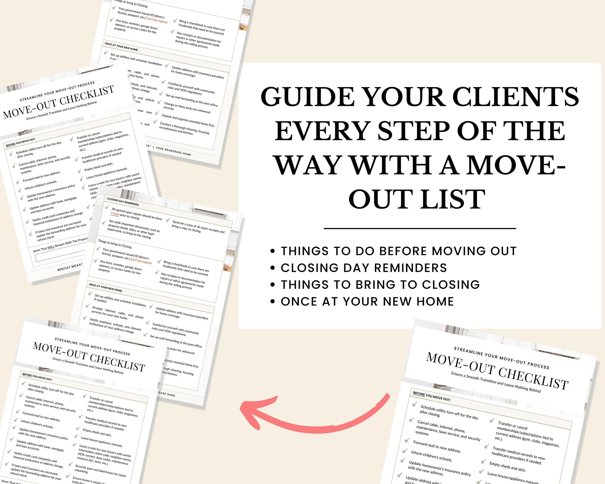Real Estate Moving Checklist | Moving Guide | Printable Moving Checklist | Moving Checklist | Real Estate Marketing | Moving Flyer | To-Do