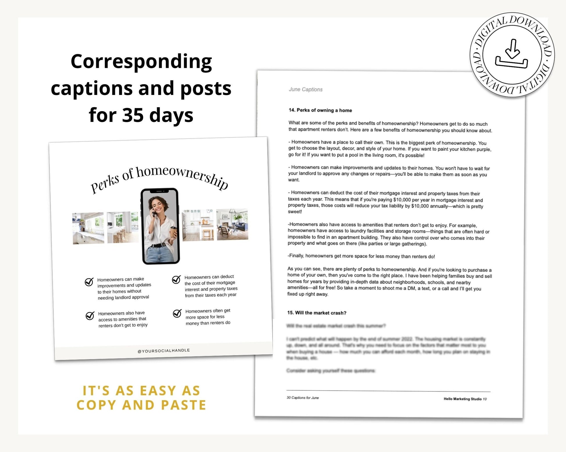 June 35 Real Estate Captions & 35 Real Estate Canva Posts | Real Estate Agent Social Media Posts | Real Estate Marketing | Canva Template
