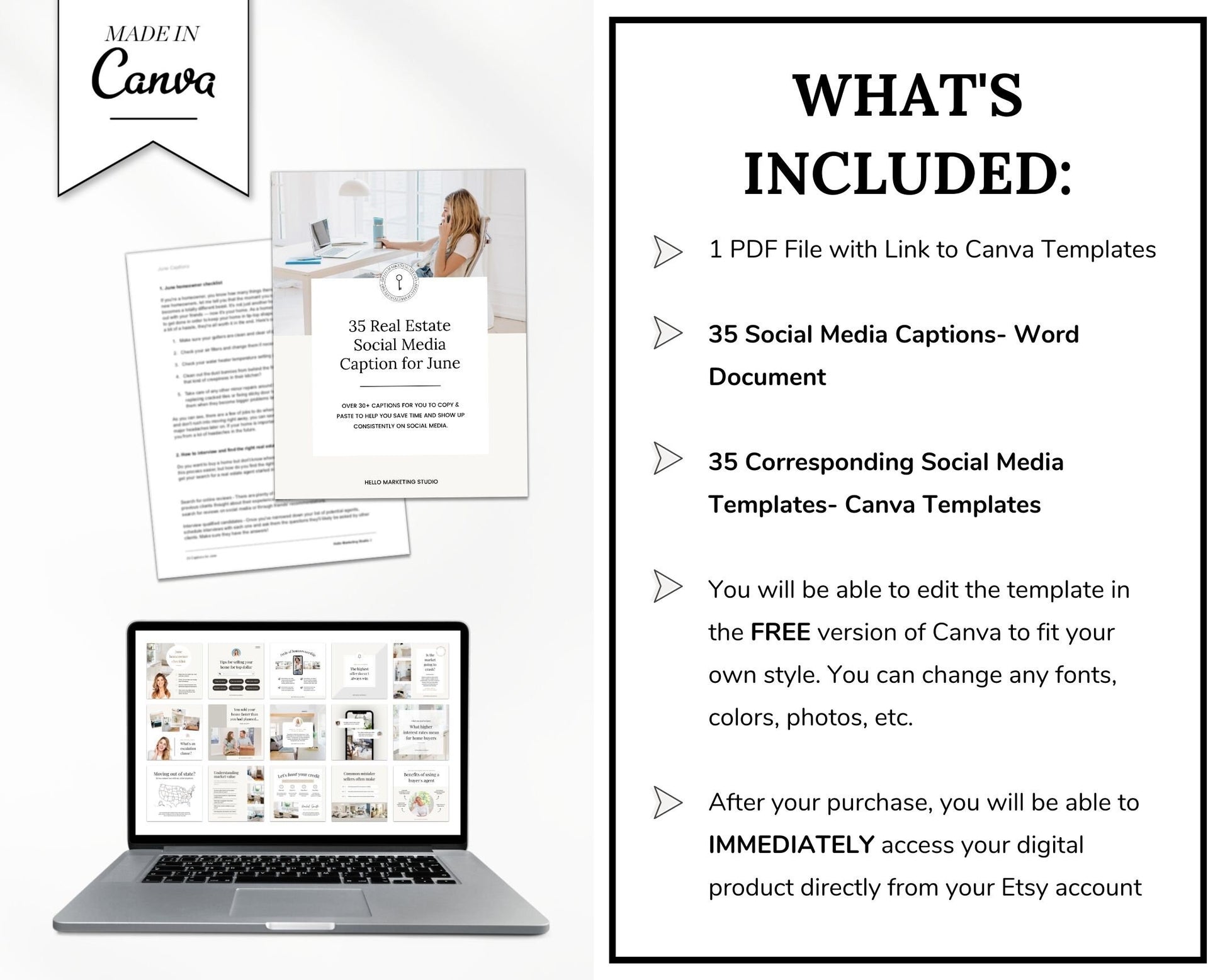 June 35 Real Estate Captions & 35 Real Estate Canva Posts | Real Estate Agent Social Media Posts | Real Estate Marketing | Canva Template