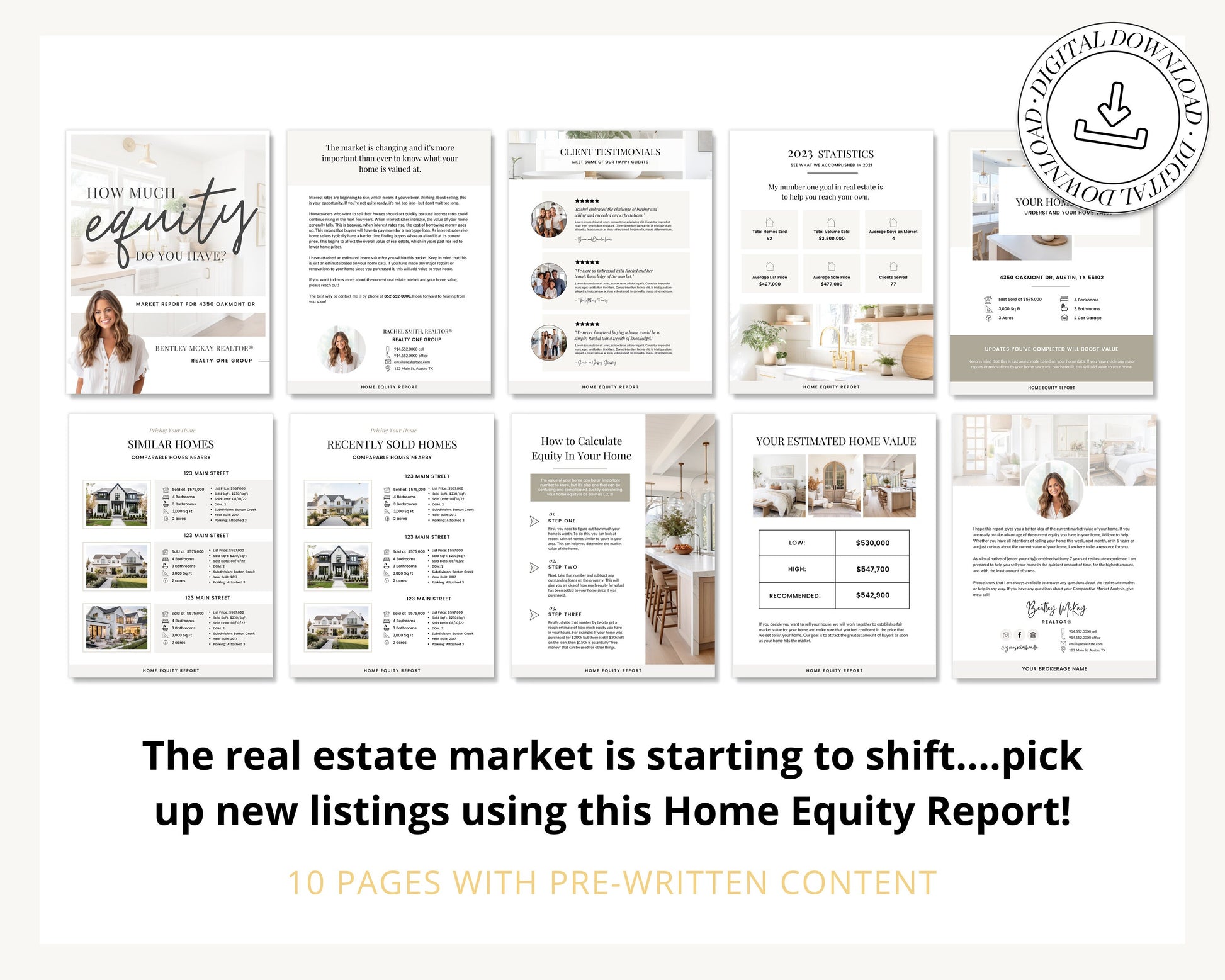 Home Equity Report | CMA Packet Clients | Comparative Market Analysis | Listing Presentation | Seller Guide Real Estate Prospecting | Canva