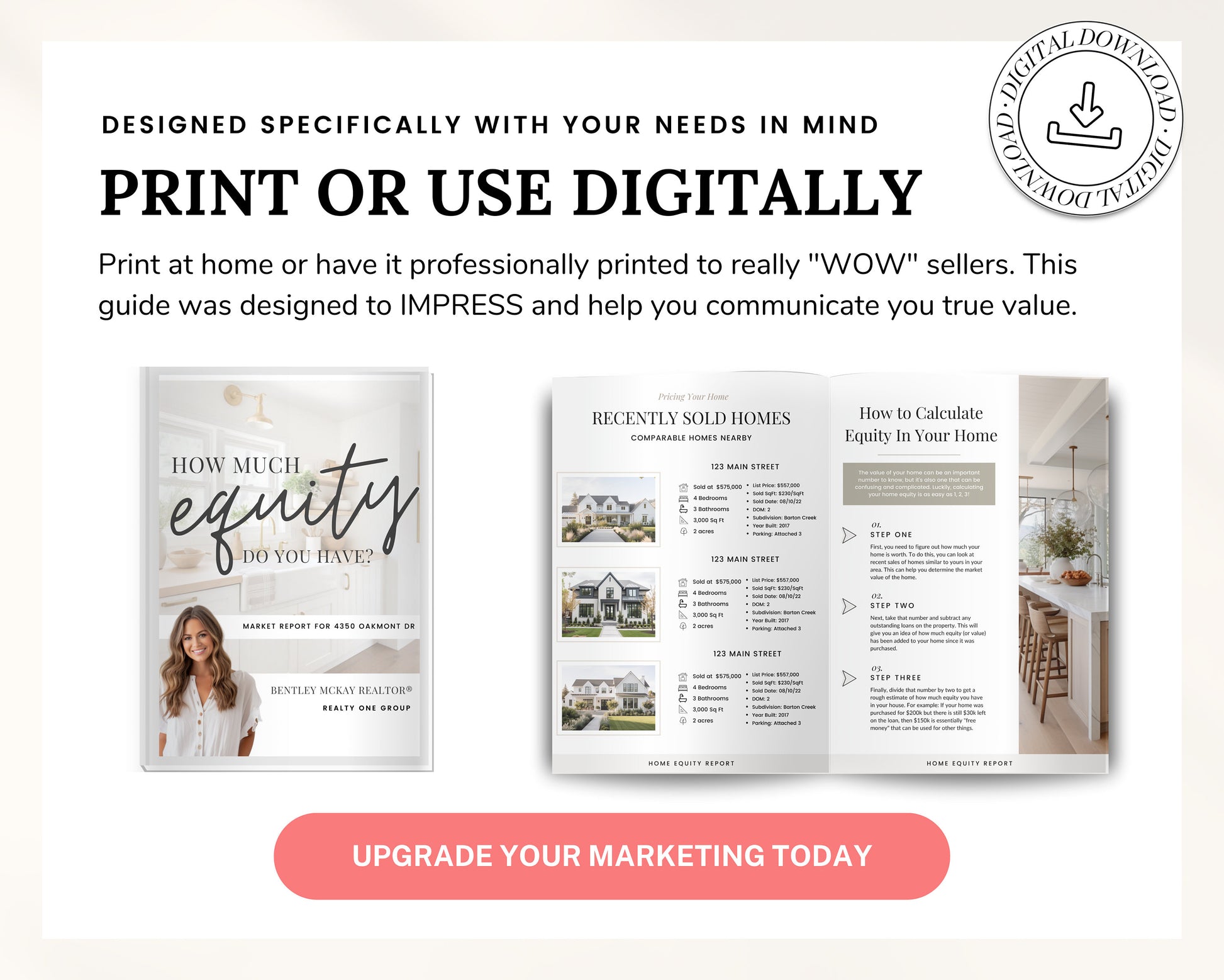 Home Equity Report | CMA Packet Clients | Comparative Market Analysis | Listing Presentation | Seller Guide Real Estate Prospecting | Canva