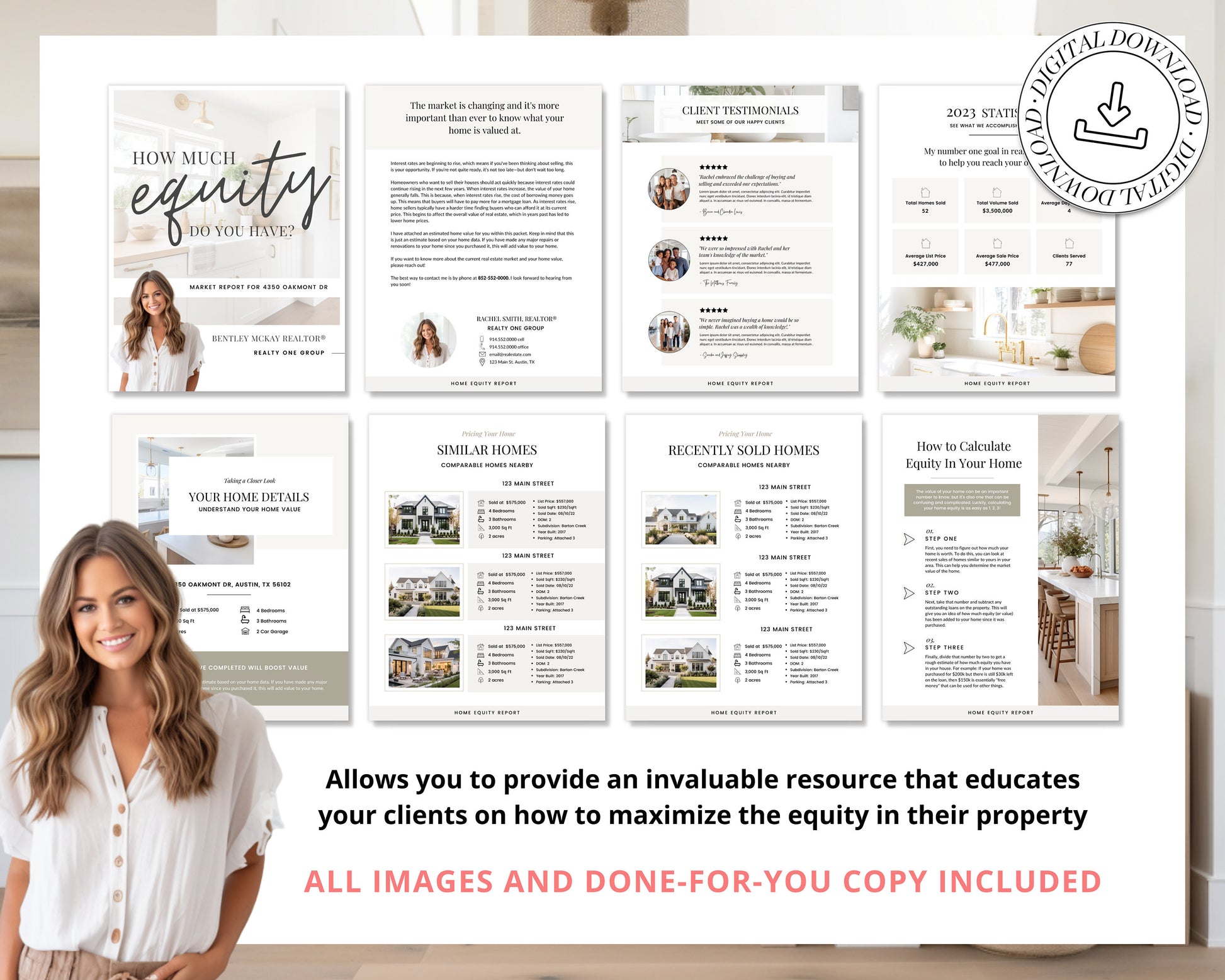 Home Equity Report | CMA Packet Clients | Comparative Market Analysis | Listing Presentation | Seller Guide Real Estate Prospecting | Canva