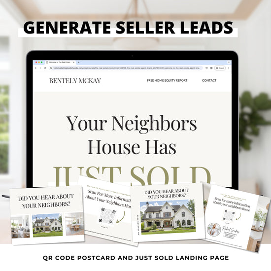 QR Code Postcard & Just Sold Landing Page | Home Seller Lead Generation | Generate Seller Leads | QR Code | Sales Page | Canva Template