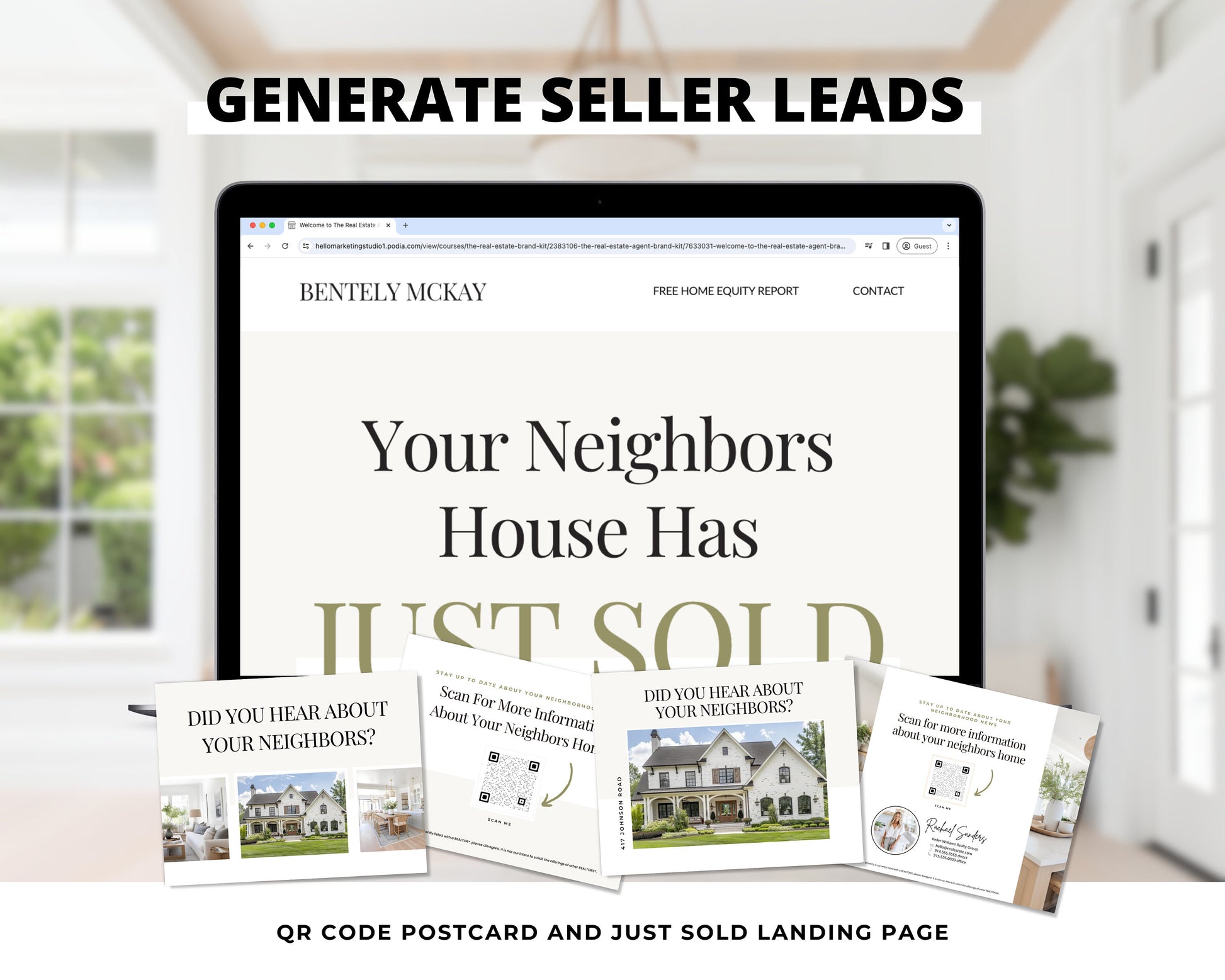 QR Code Postcard & Just Sold Landing Page | Home Seller Lead Generation | Generate Seller Leads | QR Code | Sales Page | Canva Template