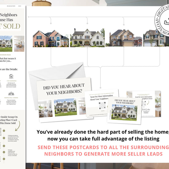 QR Code Postcard & Just Sold Landing Page | Home Seller Lead Generation | Generate Seller Leads | QR Code | Sales Page | Canva Template