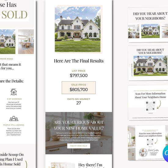 QR Code Postcard & Just Sold Landing Page | Home Seller Lead Generation | Generate Seller Leads | QR Code | Sales Page | Canva Template