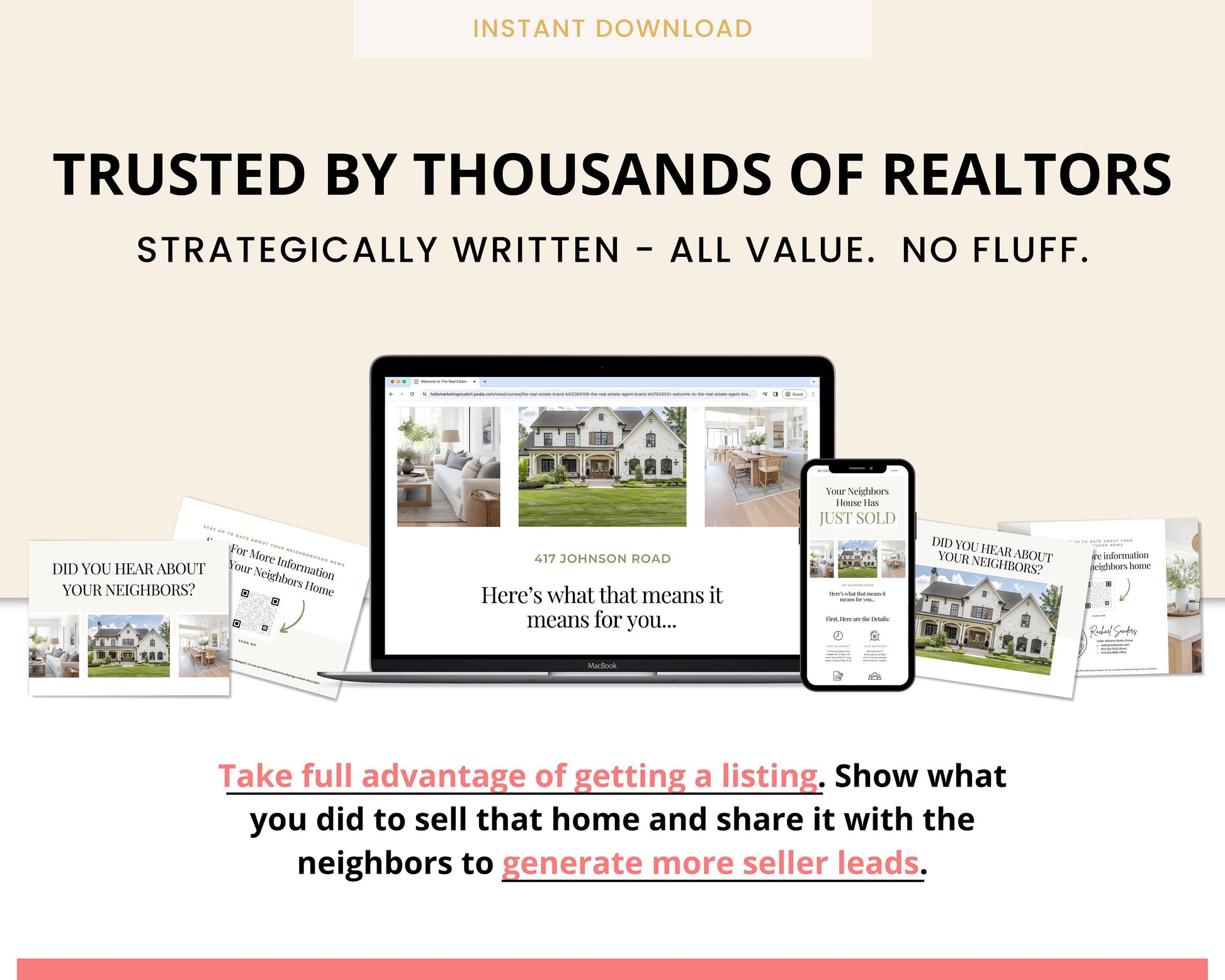 QR Code Postcard & Just Sold Landing Page | Home Seller Lead Generation | Generate Seller Leads | QR Code | Sales Page | Canva Template