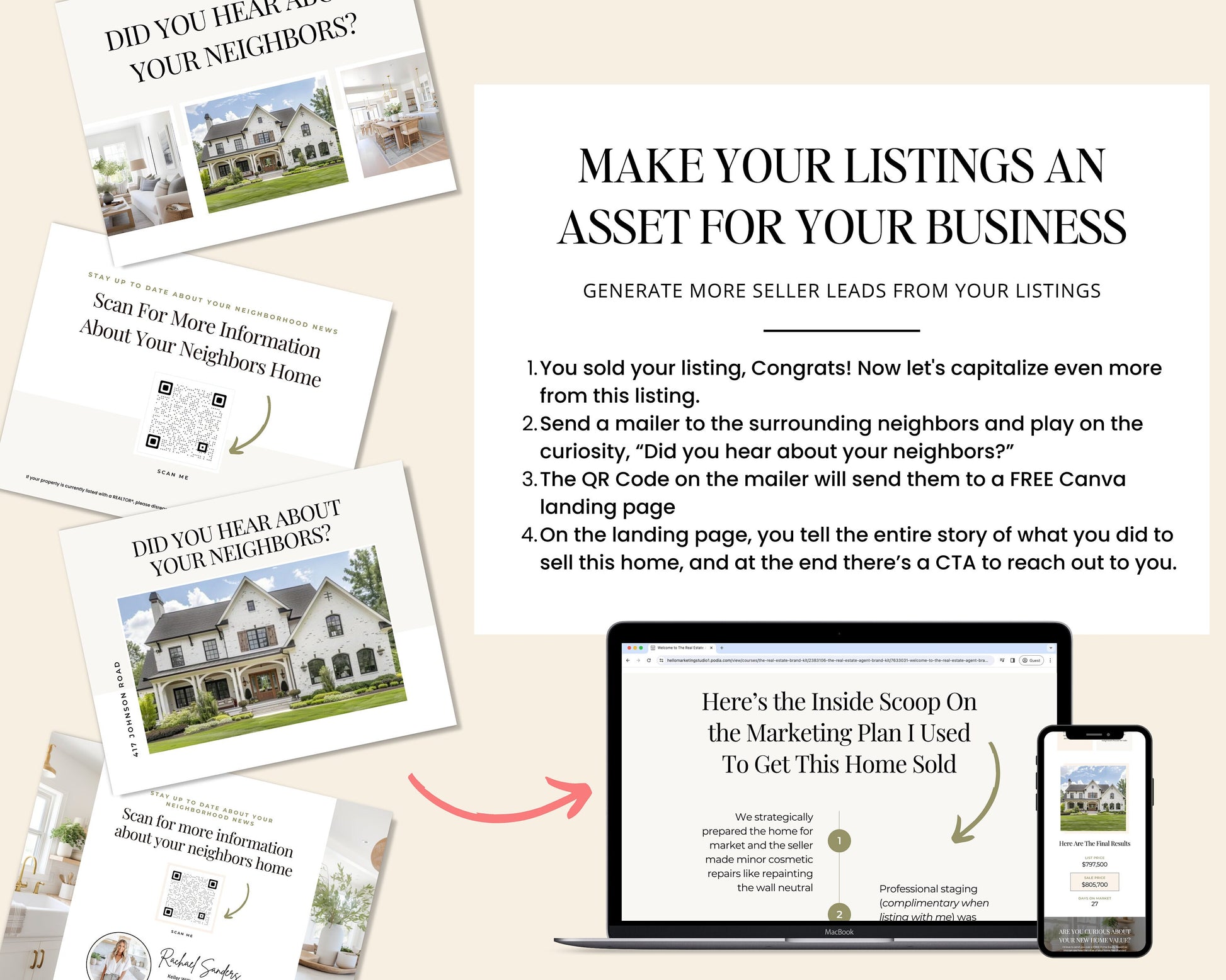 QR Code Postcard & Just Sold Landing Page | Home Seller Lead Generation | Generate Seller Leads | QR Code | Sales Page | Canva Template