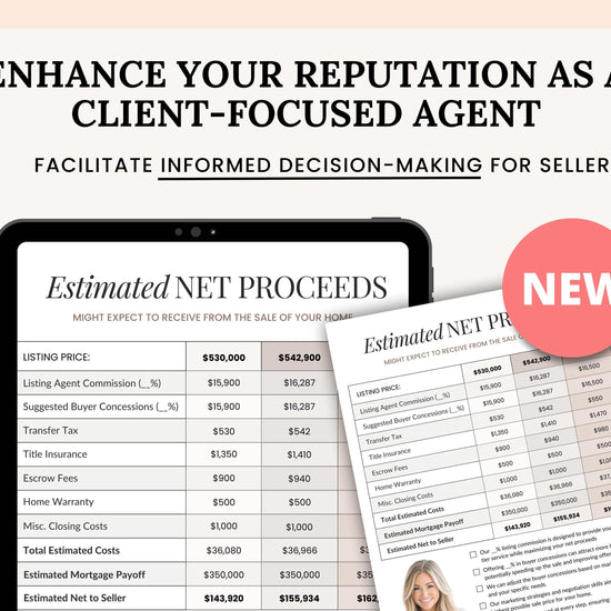 Seller's Net Proceeds Sheet | Real Estate Net Sheet | Home Seller Net Proceeds | NAR Settlement | Seller's Net | Real Estate Template