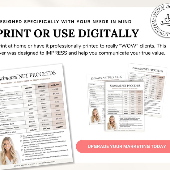 Seller's Net Proceeds Sheet | Real Estate Net Sheet | Home Seller Net Proceeds | NAR Settlement | Seller's Net | Real Estate Template