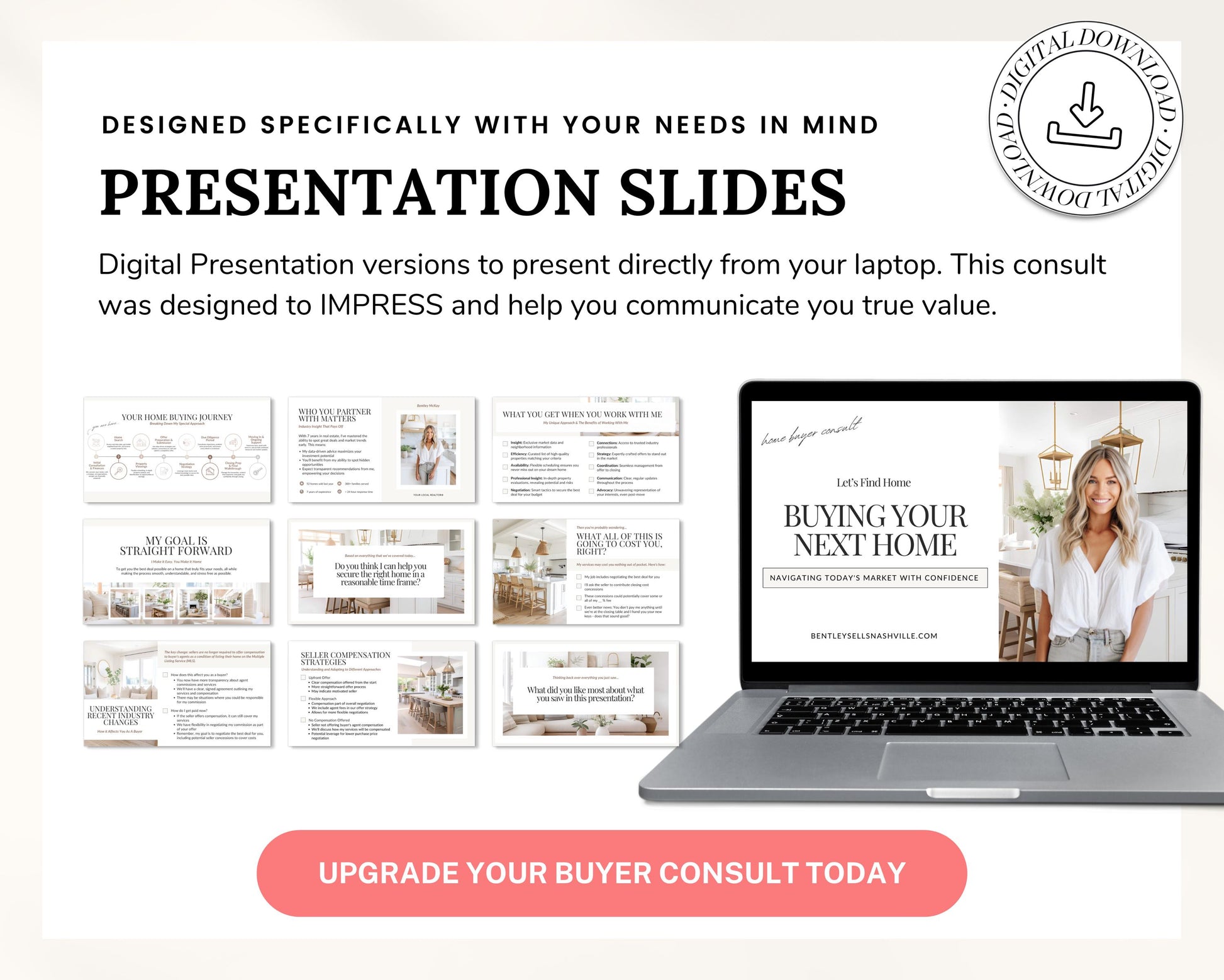 Real Estate Home Buyer Consult | NAR Settlement | Real Estate Marketing | Real Estate Canva Template | Buyer Roadmap | 30 Editable Slides