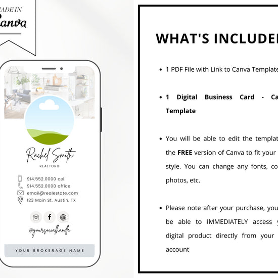 Digital Business Card Canva Template | Real Estate Business Card | Real Estate Marketing | Modern Business Card | Entrepreneur | Modern