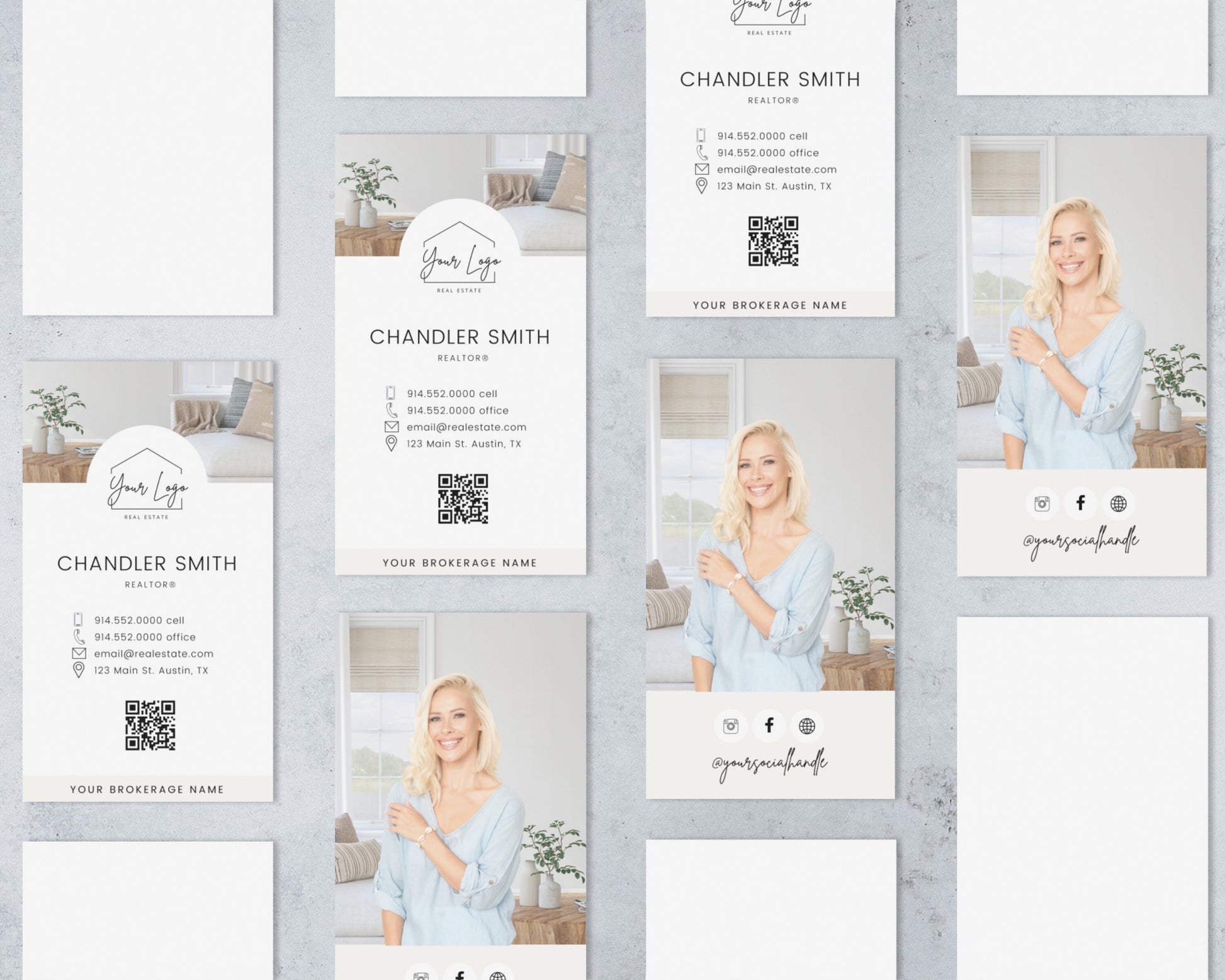 Vertical Business Card Canva Template | Two-Sided |Real Estate Agent Business Card | Entrepreneur | Interior Designer | Photographer | Vol 2