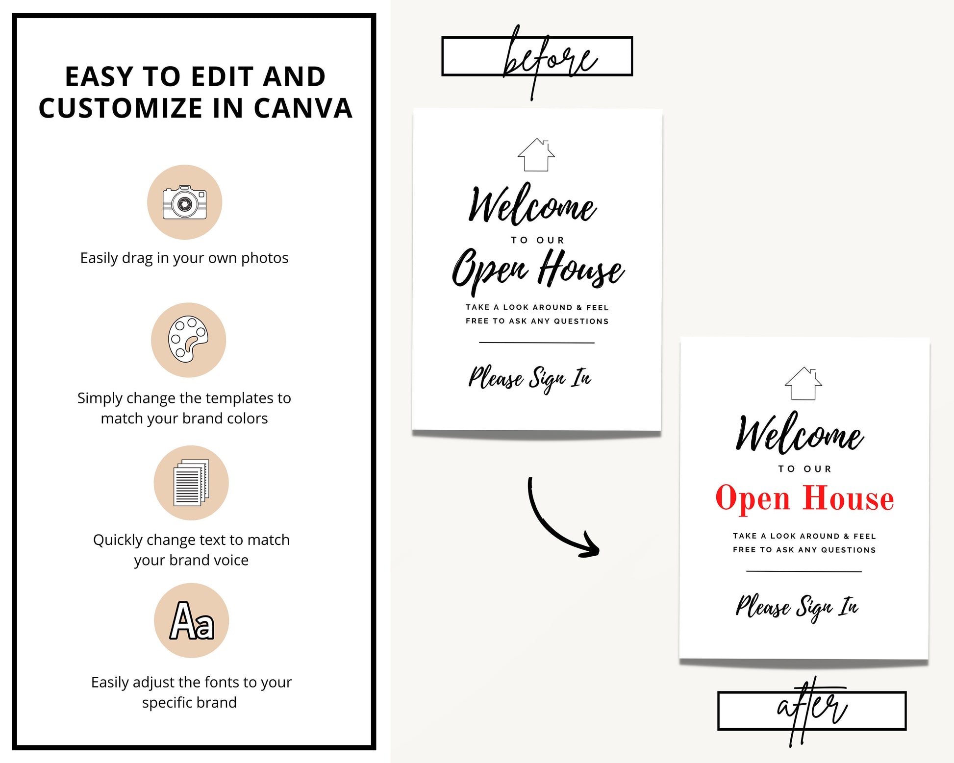 Printable Open House Real Estate Welcome Sign | Real Estate Open House Flyer | Open House Sign In | Open House Template | Canva Template