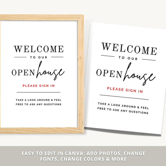 Printable Open House Real Estate Welcome Sign | Real Estate Open House Flyer | Open House Sign In | Open House Template | Canva Template