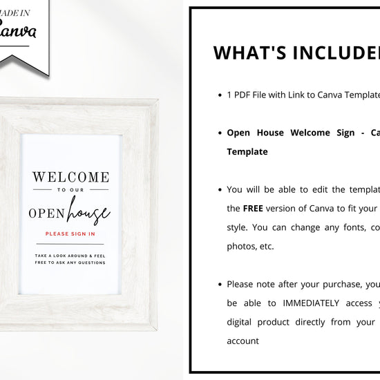 Printable Open House Real Estate Welcome Sign | Real Estate Open House Flyer | Open House Sign In | Open House Template | Canva Template