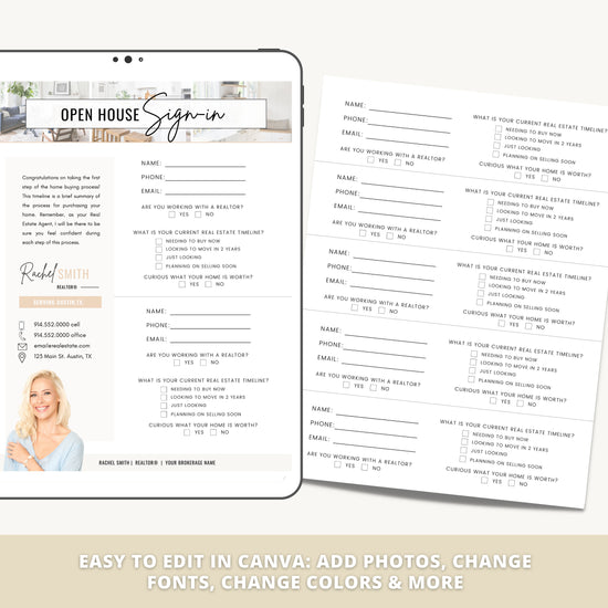 Open House Sign-In Sheet | Realtor Marketing Materials | Open House Sign In | Real Estate Marketing | Canva Template | Open House | Vol 4