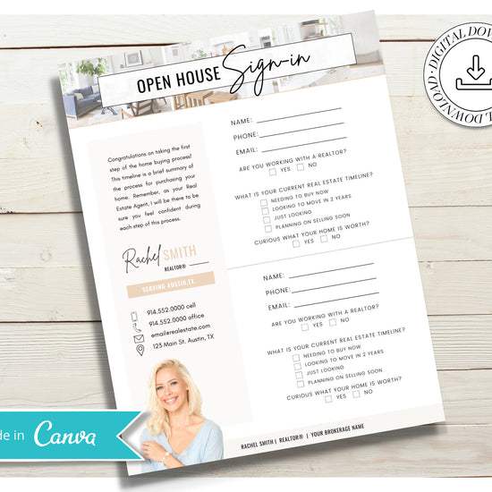 Open House Sign-In Sheet | Realtor Marketing Materials | Open House Sign In | Real Estate Marketing | Canva Template | Open House | Vol 4