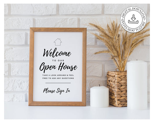 Printable Open House Real Estate Welcome Sign | Real Estate Open House Flyer | Open House Sign In | Open House Template | Canva Template