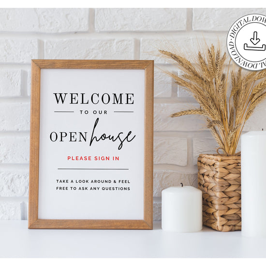 Printable Open House Real Estate Welcome Sign | Real Estate Open House Flyer | Open House Sign In | Open House Template | Canva Template