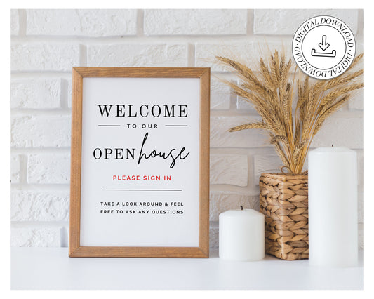 Printable Open House Real Estate Welcome Sign | Real Estate Open House Flyer | Open House Sign In | Open House Template | Canva Template