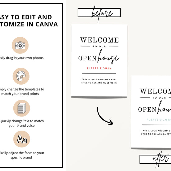 Printable Open House Real Estate Welcome Sign | Real Estate Open House Flyer | Open House Sign In | Open House Template | Canva Template