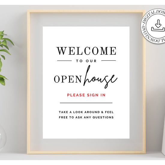 Printable Open House Real Estate Welcome Sign | Real Estate Open House Flyer | Open House Sign In | Open House Template | Canva Template