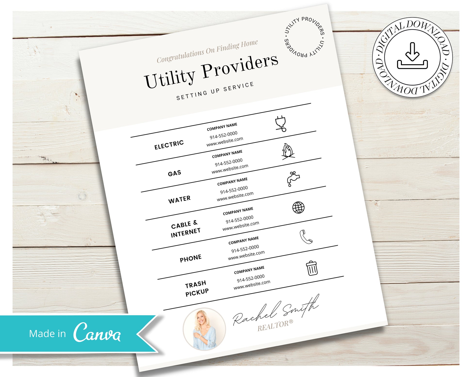 Real Estate Utility Provider List | Vendor List | Real Estate Marketing | Real Estate Canva Editable Template | Home Buyer Kit | Buyer Tools