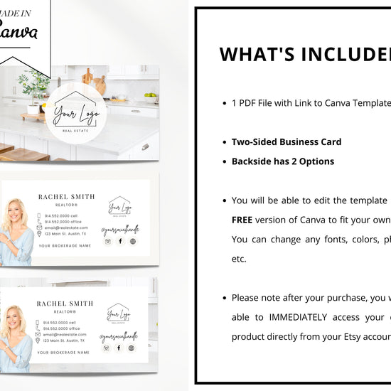 Real Estate Business Card Canva Template | Two-Sided | Real Estate Business Card | Entrepreneur | Interior Designer | Photographer | Vol 11