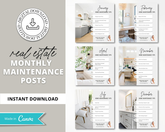 Monthly Maintenance Tips Instagram Posts | ReaI Estate Instagram Posts & Facebook Posts | Real Estate Marketing Canva Templates | Flyer