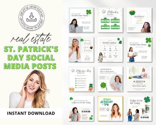 St Patricks Day Instagram Posts | Real Estate Agent Marketing Canva Templates | Real Estate Social Media Posts | St Patricks Day Pop By