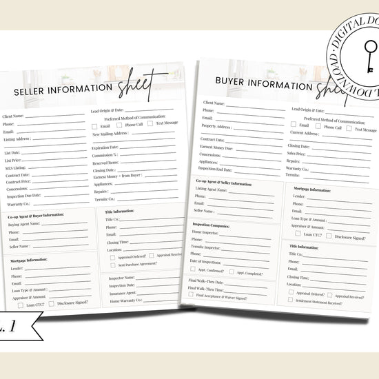 Buyer & Seller Information Sheet | Client Info | Client In-take Sheet | Real Estate Information Sheet | Client Transaction Form | New Client