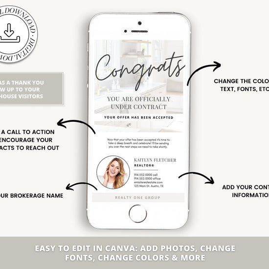 Digital Under Contract Congratulations Card | Real Estate Business Card | Real Estate Marketing | Entrepreneur | Open House | Home Buyer