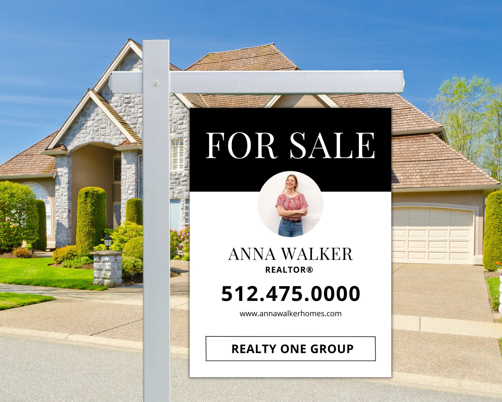 Black Real Estate Yard Sign Template | For Sale Yard Sign | Customizable For Sale Sign | Canva Template | Black Modern For Sale Listing Sign