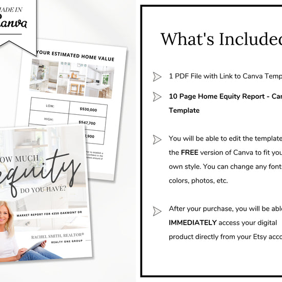 Home Equity Report | CMA Packet Clients | Comparative Market Analysis | Listing Presentation | Seller Guide Real Estate Prospecting | Canva
